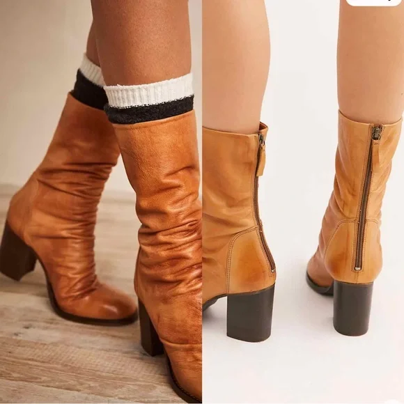 Free People Elle Block Heel Boot Size EU 41 Tan - Picture 4 of 16